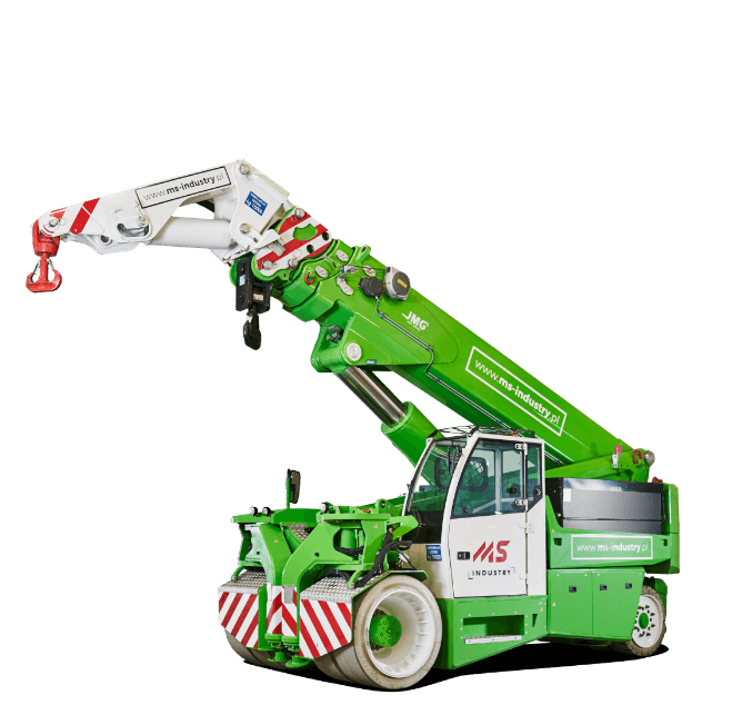 Dzwig przemyslowy JMG MC 580 II o kompaktowej konstrukcji i napedzie elektrycznym do transportu i montazu maszyn w przestrzeniach halowych. 