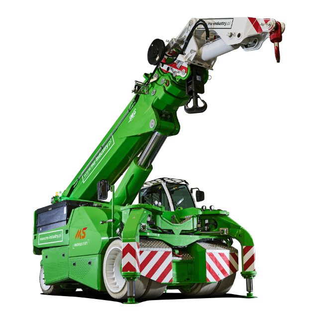 Dzwig przemyslowy JMG MC 580i o napedzie elektrycznym przeznaczony do precyzyjnych prac transportu maszyn w halach produkcyjnych. 