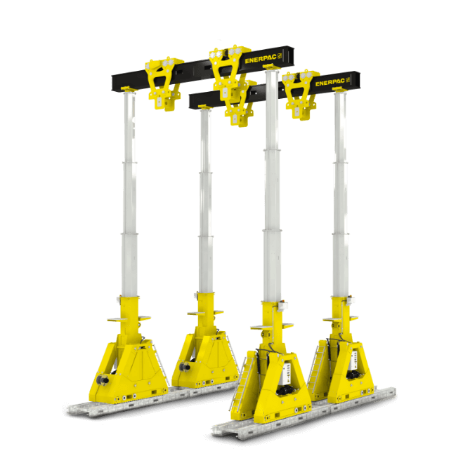 Suwnica mobilna Enerpac SBL 1100 z systemem podnoszenia hydraulicznego do precyzyjnego transportu i montazu ciezkich maszyn przemyslowych. 